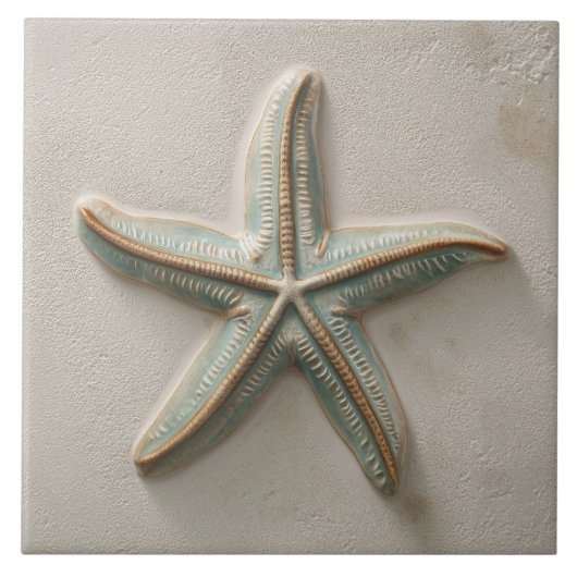 Carreau Relief côtier étoile de mer Aqua rustique et sable (Devant)
