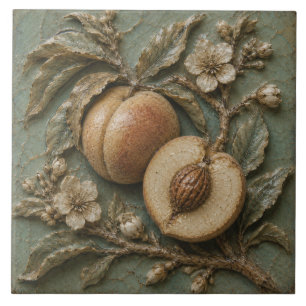 Carreau Relief Faux Botanique Branche de Pêche Antique