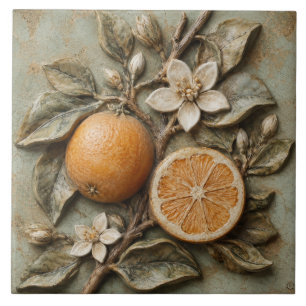 Carreau Relief Faux Citrus Branche Orange Antique