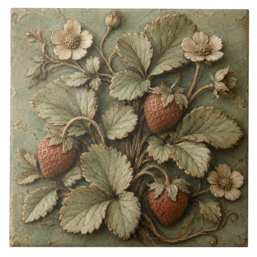 Carreau Relief Faux Jardin Rustique de Fraises (Devant)