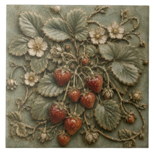 Carreau Relief Faux Verger de Cerisiers Rouge Rustique