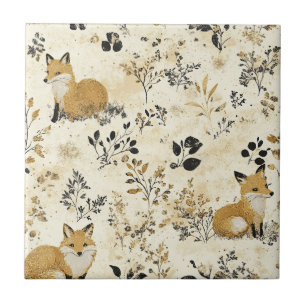Carreau Renard arts et métiers en or noir Motif floral