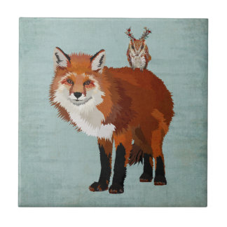 Carreau RENARD de MARS et tuile FLORALE de HIBOU d'ANTLER