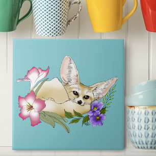 Carreau Renard Fennec Fleurs Roses Violettes Mignon Botani