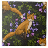 Carreau Renard, fleurs et lierre, vert, orange et viole (Devant)