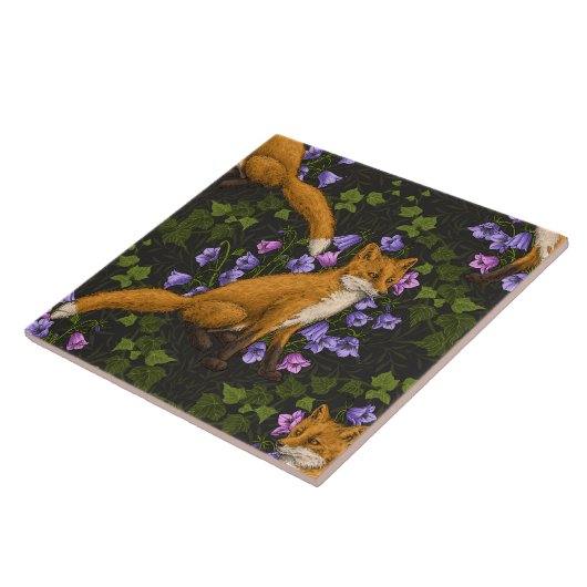 Carreau Renard, fleurs et lierre, vert, orange et viole (Côté)