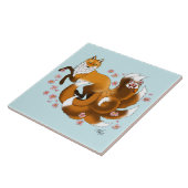Carreau Renard Kitsune Fantaisiste Fleurs de Cerisier Bleu (Côté)