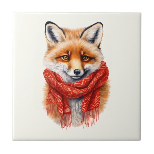Carreau Renard mignon avec une écharpe rouge Image d'autom (Devant)