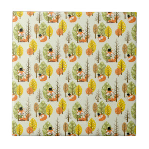 Carreau Renard orange mignon arbres d'automne forêt hipste