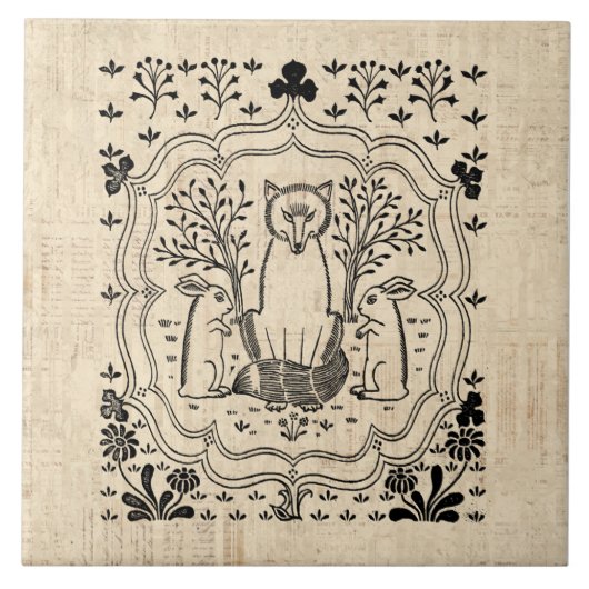 Carreau Renard orné et lapins lapins lapins adorés (Devant)