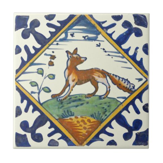 Carreau Renard Repro Delft inhabituel avec oiseaux Volant (Devant)