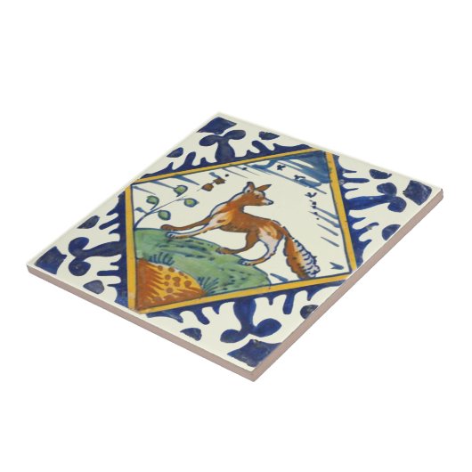 Carreau Renard Repro Delft inhabituel avec oiseaux Volant  (Côté)