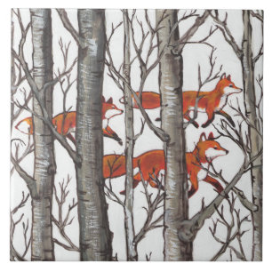 Carreau Renards rouges dans Woods Art Rustique Look LG Car
