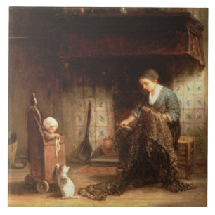 Carreau Réparant les filets (huile sur le panneau)