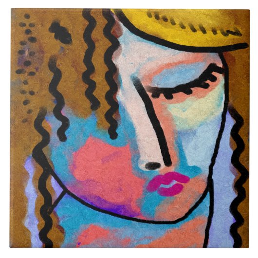 Carreau Repose du portrait numérique Abstrait d'une femme (Devant)