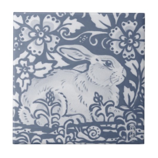 Carreau Repose Rabbit Bleu Blanc Botanique Dedham Delft (Devant)