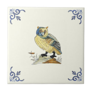 Carreau Repro 1700s Antique Main peint Chouette Delft