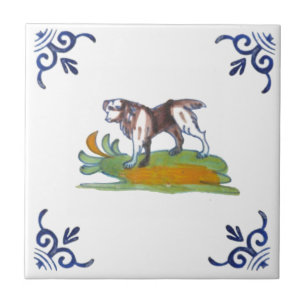 Carreau Repro 17th Century Delft Dog Tile à personnaliser