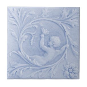 Carreau Repro 1880 Minton Faux Relief Cherub Bleu clair