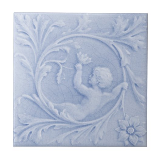 Carreau Repro 1880 Minton Faux Relief Cherub Bleu clair (Devant)