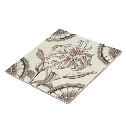 Carreau Repro 1885 Victorian Sepia Lily Transware (Côté)