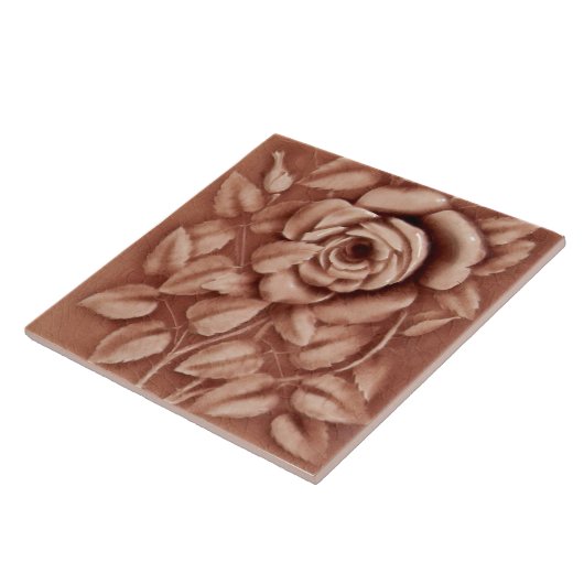 Carreau Repro Antique Mauve Majolica Rose Faux Relief (Côté)