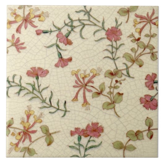 Carreau Repro Antique Minton Honeysuckle & Pink sur l'ivoi (Devant)