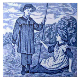 Carreau Repro Antique Wedgwood Blue Calendar Series Juin