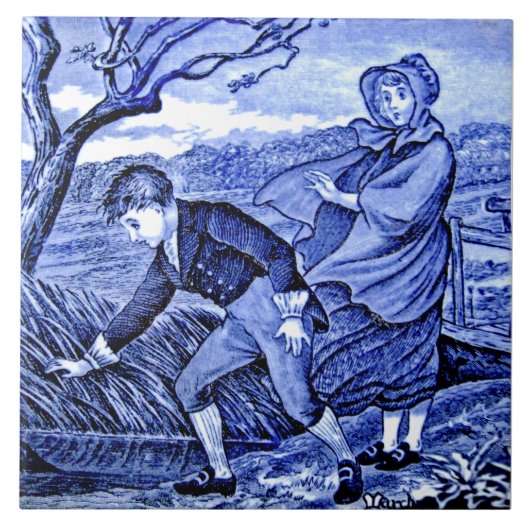 Carreau Repro Antique Wedgwood Blue Calendar Series Mars (Devant)