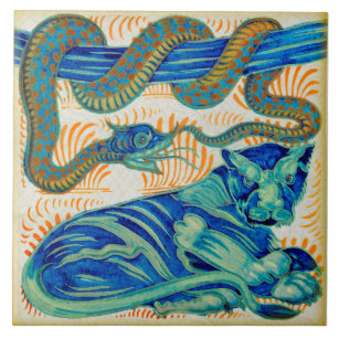 Carreau Repro c1900 William De Morgan Jungle Cat & Snake