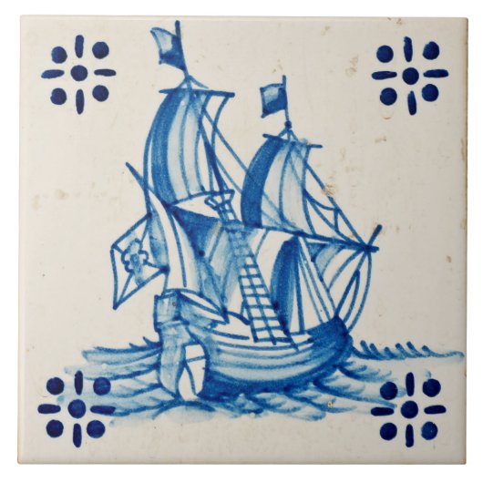Carreau Repro Deftware Sail Ship Blue Delft Tile (Devant)