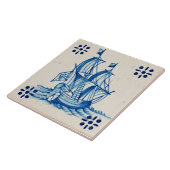 Carreau Repro Deftware Sail Ship Blue Delft Tile (Côté)