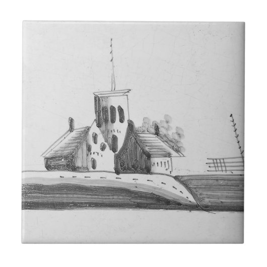 Carreau Repro Delft chapelle hollandaise noire et blanche  (Devant)