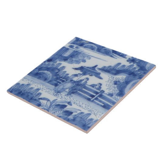 Carreau Repro Delft Tile Chinoiserie Découpage Bleu Blanc (Côté)