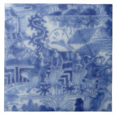 Carreau Repro Delft Tile Chinoiserie Découpage Bleu Blanc (Devant)