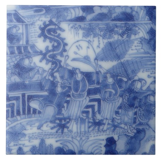 Carreau Repro Delft Tile Chinoiserie Découpage Bleu Blanc (Devant)