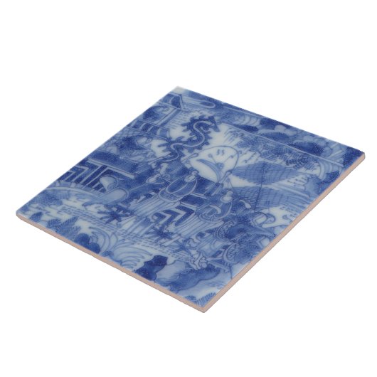 Carreau Repro Delft Tile Chinoiserie Découpage Bleu Blanc (Côté)