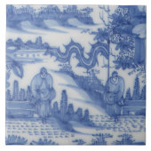 Carreau Repro Delft Tile Chinoiserie Découpage Bleu Blanc (Devant)