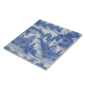 Carreau Repro Delft Tile Chinoiserie Découpage Bleu Blanc (Côté)