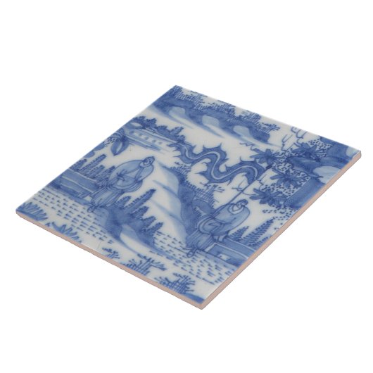 Carreau Repro Delft Tile Chinoiserie Découpage Bleu Blanc (Côté)