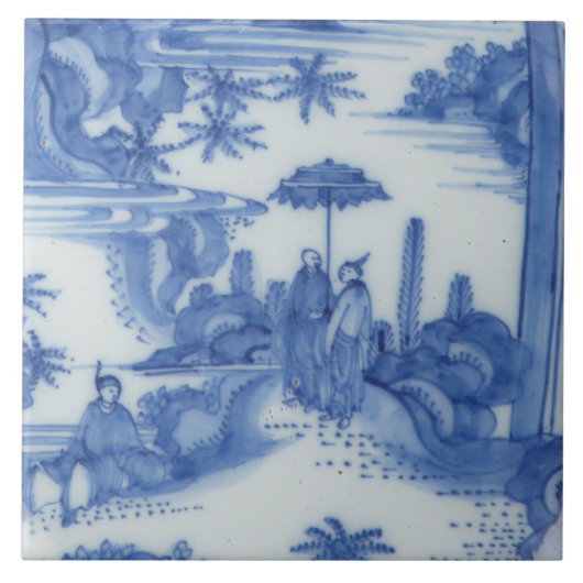 Carreau Repro Delft Tile Chinoiserie Découpage Bleu Blanc (Devant)
