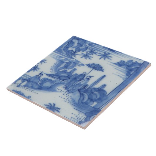 Carreau Repro Delft Tile Chinoiserie Découpage Bleu Blanc (Côté)