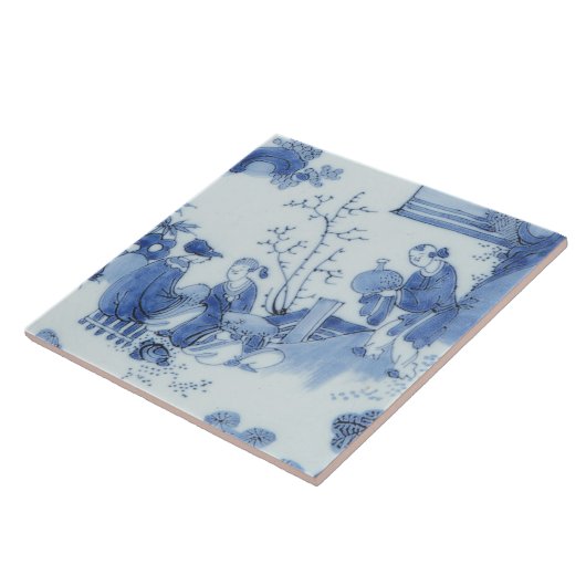 Carreau Repro Delft Tile Chinoiserie Découpage Bleu Blanc (Côté)