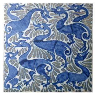 Carreau Repro Edwardian Art Nouveau Blue Ducks Tile