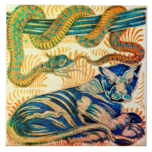Carreau Repro Edwardian Art Nouveau Tiger Snake Tile (Devant)