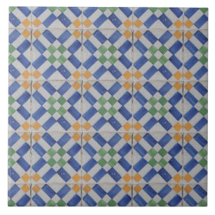 Carreau Repro Espagnol géométrique Azulejos bleu Jaune