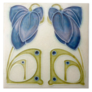 Carreau Repro German Jugendstil Art Nouveau Floral Bleu
