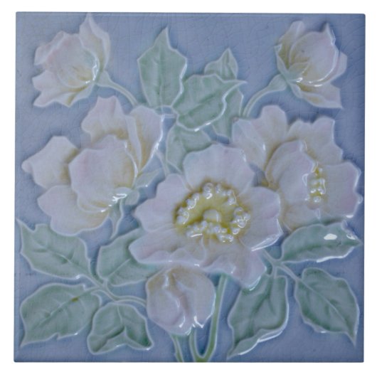 Carreau Repro German Majolica Blue Floral Art (Devant)