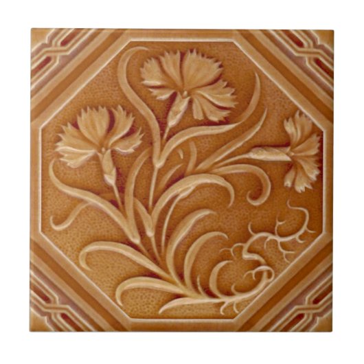 Carreau Repro Minton 1880 Carnation Art Nouveau Majolica (Devant)