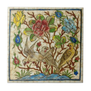 Carreau Repro Oiseaux Antiques Main Rose Peinte Perse